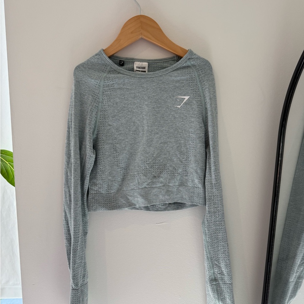 Gymshark Heathered Blue Long Sleeve Crop Top